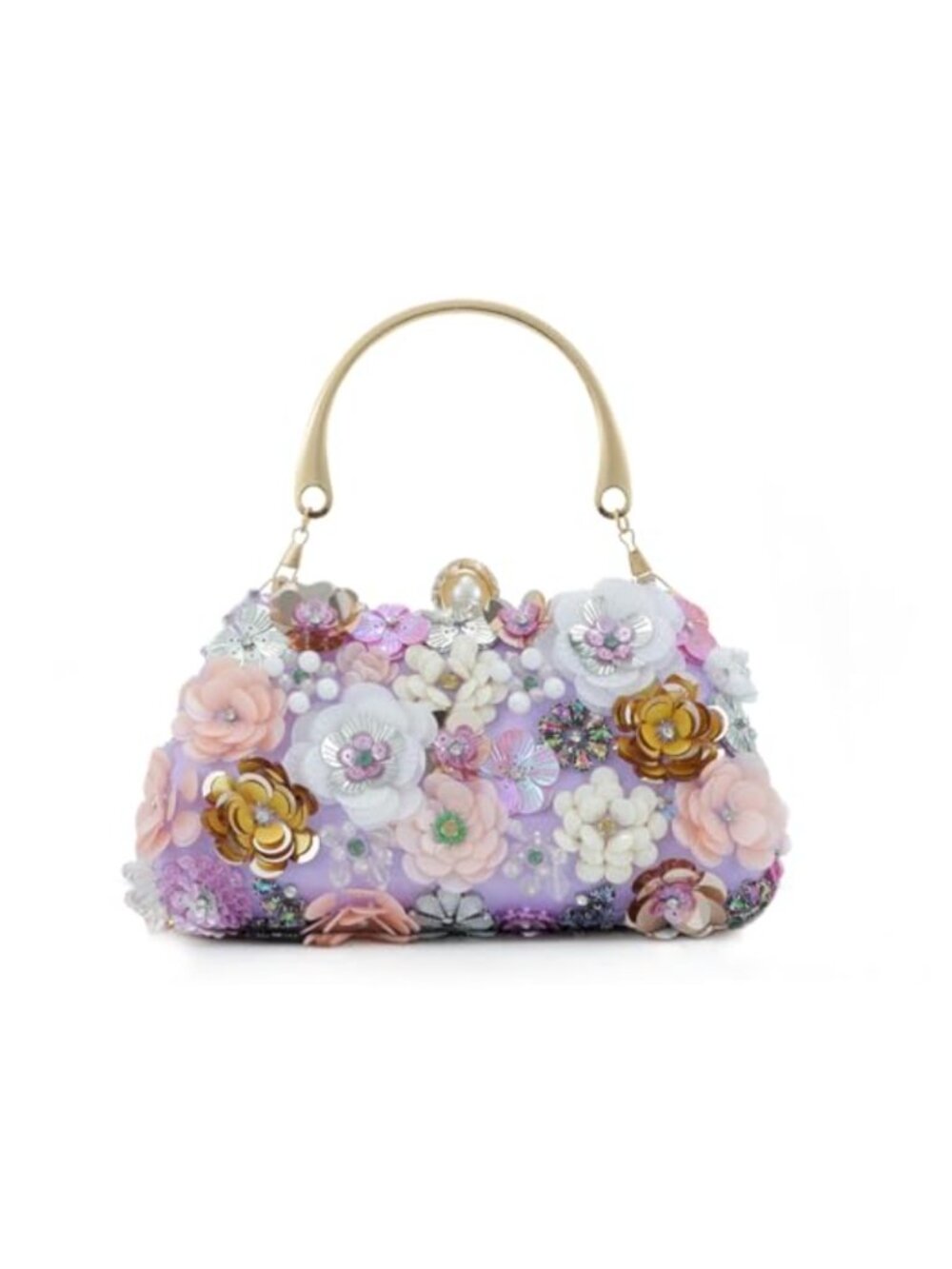 3D Floral Clutch Purse Beaded Sequin Evening Bag Chain Strap Wedding